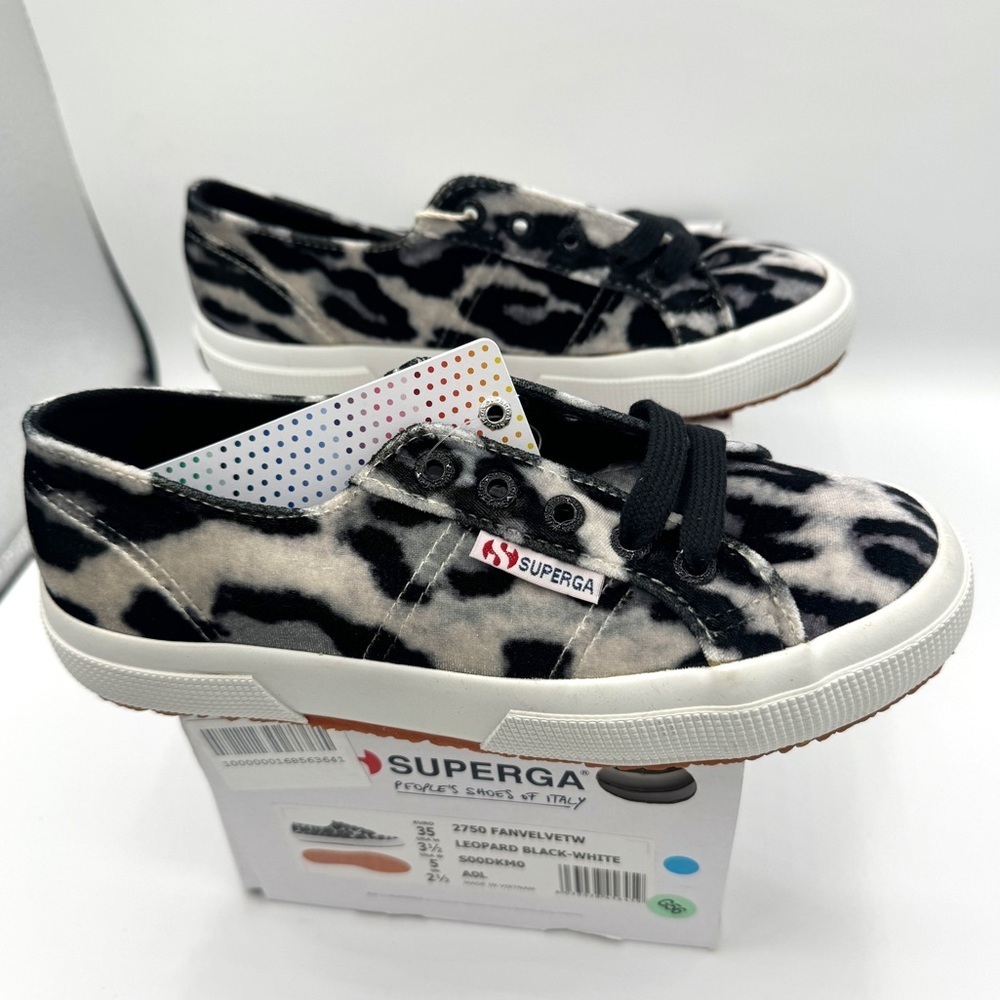 NWT Superga Classic Low Velvet Leopard Cheetah Black White Sneakers Shoes Unisex